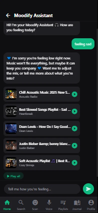 Moodify AI music app screen 3