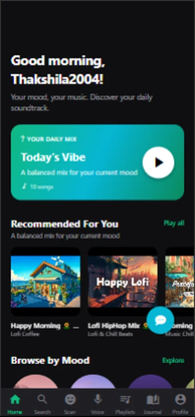 Moodify AI music app screen 1